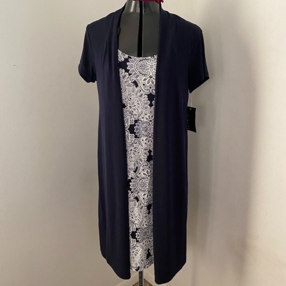NWT En Focus Studio Boho Lace Look Scoop Neck Short Sleeve Floral Dress Size 10